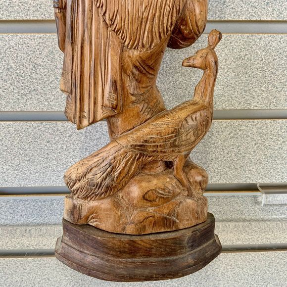 💥 Vtg Goddess Saraswati Sarasvati 💥Carved Wood Mid 20th C. ~ 16.5" Statue 💥 - Picture 9 of 13